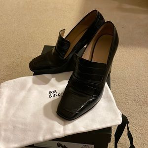 Heeled croc print loafer Iris & Ink